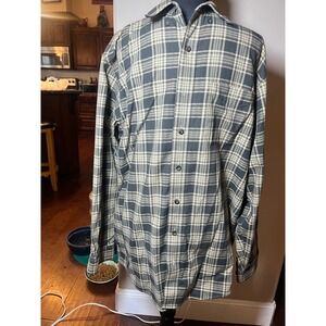 LL Bean Mens Plaid Flannel Button Down‎ Shirt M-Tall Beige Gray Workwear